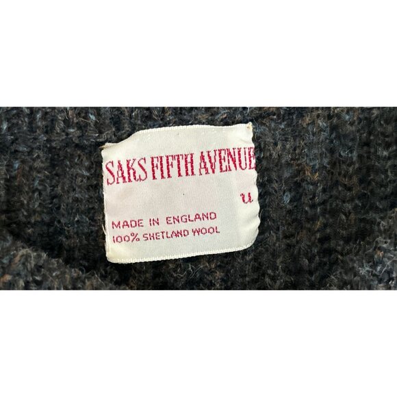 Saks 5th Avenue Heather Green V-Neck Sweater Shetland Wool Ribbed Knit Made In E - Picture 5 of 5